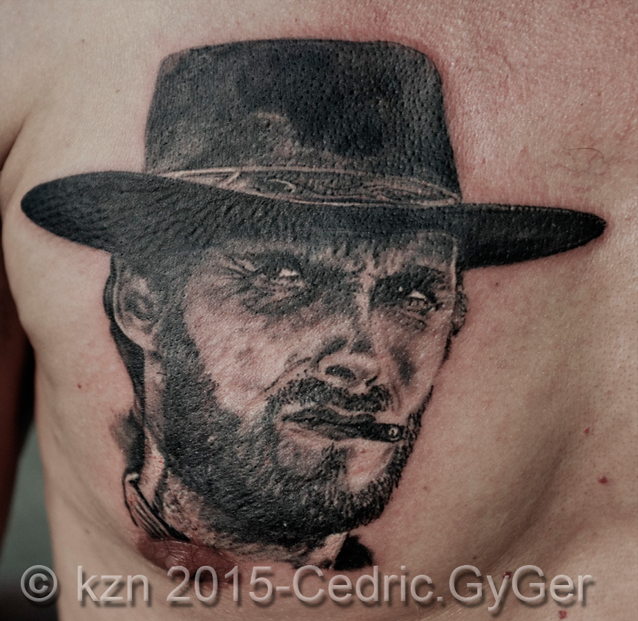 Tatouage portrait de Clint Eastwood